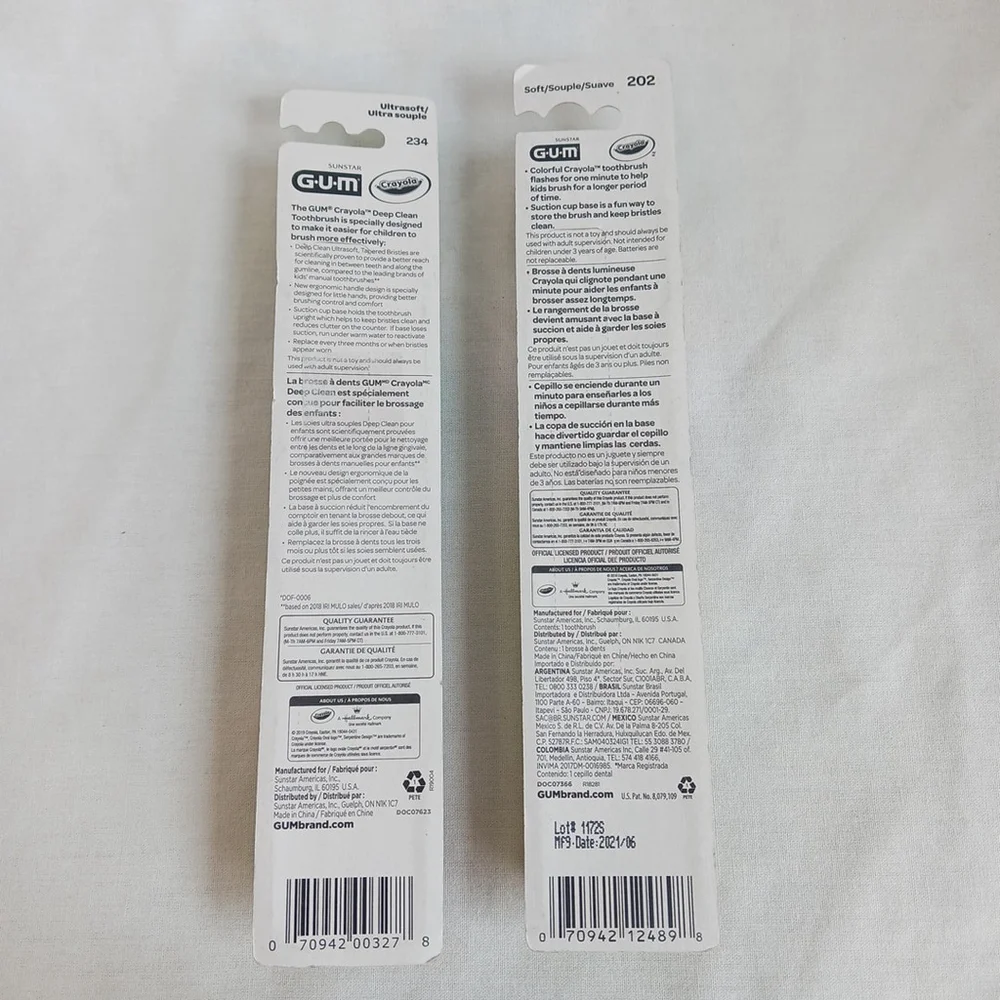 GUM Crayola Toothbrushes Lot of 2 Green Rainbow
